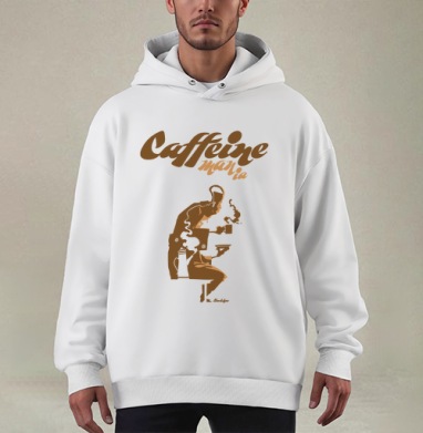 Caffeine mania/Кофеиномания минимализм ретро плакат с силуэтами бариста и чашки - Купить мужские худи оверсайз mono ретро в Москве, цена мужских худи оверсайз mono ретро с прикольными принтами - магазин дизайнерской одежды Maryjane