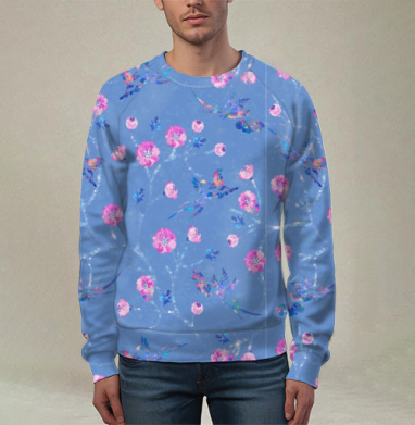 Удивительные живописные акварельные мотивы Колибри розовые цветы, Свитшот мужской 3D