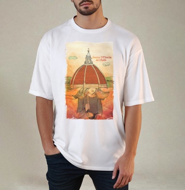 Уютная женщина под куполом Santa Maria del Fiore / Святая Мария Цветочная, Футболка / Мужчинам / Оверсайз / Белая / C принтом