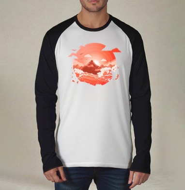 Величие природы в бурных волнах и горах, Футболка длинный рукав / Мужчинам / Реглан / Принт