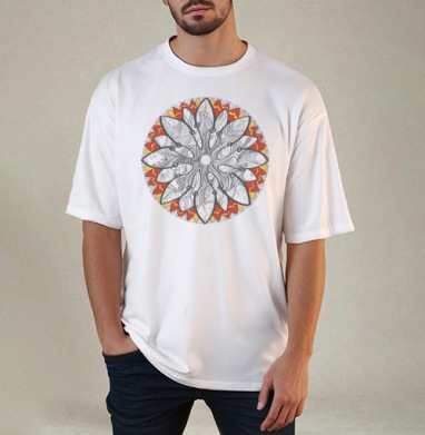 Mandala/Мандала симметричный зентангл узор для созерцания медитативного черно белого, Футболка / Мужчинам / Оверсайз / Белая / C принтом