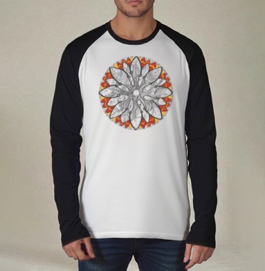 Mandala/Мандала симметричный зентангл узор для созерцания медитативного черно белого, Футболка длинный рукав / Мужчинам / Реглан / Принт