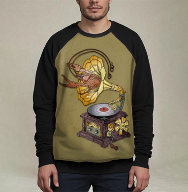 Сюрреалистичный граммофон с раком в стимпанк стиле, Свитшот мужской 3D / хлопок