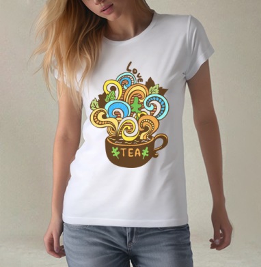 Чашка Love Tea с ярким фантазийным дизайном, Футболка женская белая 180гр
