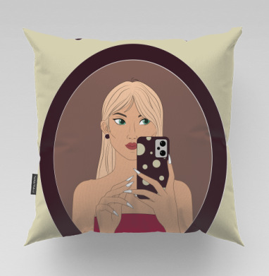 Девушка с зелеными глазами и аксессуарами Selfie Time - Магазин футболок jsartvector - Дизайнерские принты, Подушки