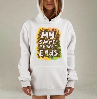 Мое лето никогда не заканчивается с ярким ретро узором, Hoodie Mjhigh Dig, оверсайз, утепленная