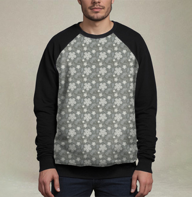 Grey Daisy Floral / Серые маргаритки цветы — Паттерн серые маргаритки цветы, Свитшот мужской 3D / хлопок