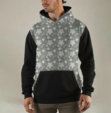 Grey Daisy Floral / Серые маргаритки цветы — Паттерн серые маргаритки цветы, Толстовка мужская Regular 3D