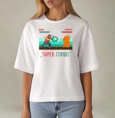 Энергичная битва в пиксель-арт стиле с SUPER COMBO, Футболка женская оверсайз Mido