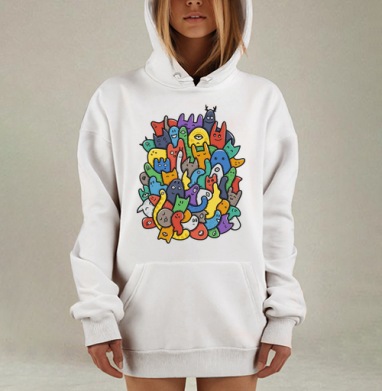 Весёлое собрание мультяшных монстров doodle art, Hoodie Mjhigh Dig, оверсайз, утепленная