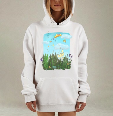 Воздушный змей в небе над зеленью, Hoodie Mjhigh Dig, оверсайз, утепленная