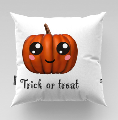 Веселая тыква для праздника Хэллоуина Trick or treat, Подушка велюр плюшевая 45х45