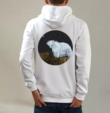 Мишка, Толстовка на молнии, печать на спине. муж. белая v3 320гр