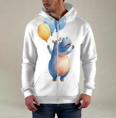 Watercolor Blue Hippo with Balloons / Акварельный бегемот с шариками - Магазин футболок legaevis