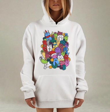 Яркая веселая сцена с мультяшными персонажами, Hoodie Mjhigh Dig, оверсайз, утепленная