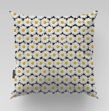 White Daisies Seamless Pattern / Бесшовный узор белые ромашки поле цветы, Подушка велюр плюшевая 45х45