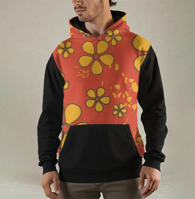 Yellow Flowers Retro Pattern – Желтые цветы ретро узор оранжевого цвета, Толстовка мужская Regular 3D