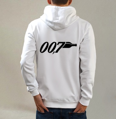 Агент 007, Толстовка на молнии, печать на спине. муж. белая v3 320гр
