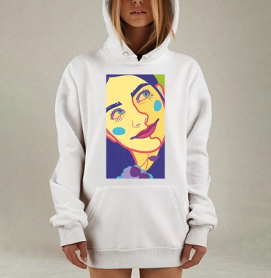 Яркий женский портрет с улыбающимся лицом крупным планом, Hoodie Mjhigh Dig, оверсайз, утепленная