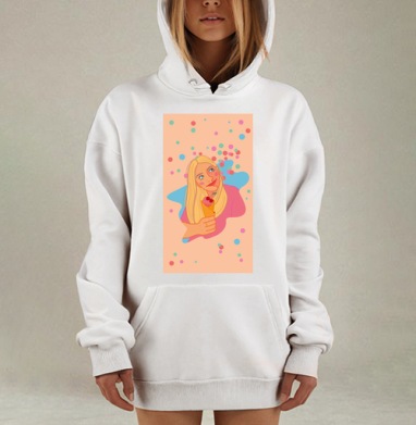 Милая девушка с вишневым мороженым держит рожок летом, Hoodie Mjhigh Dig, оверсайз, утепленная