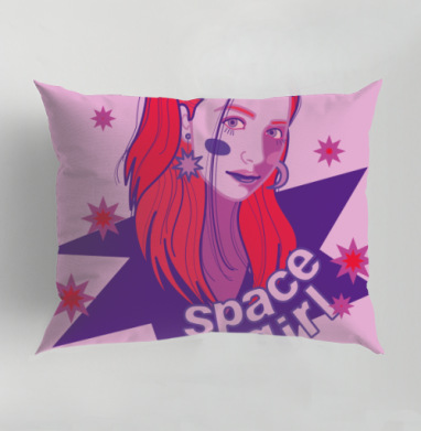 Девушка с красными волосами и космосом вокруг space girl, Подушка декоративная 50х70 см