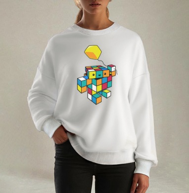 Весёлый робот из кубиков Рубика с шариком, Свитшот оверсайз белый женский