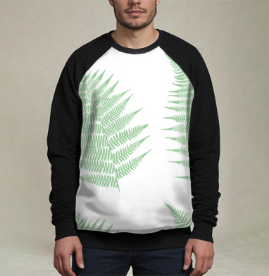 Светло зеленый лист папоротника на сером фоне лист папоротника, Свитшот мужской 3D / хлопок