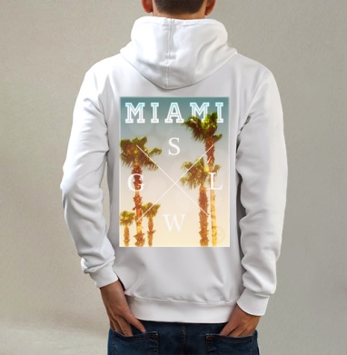 Miami, Толстовка на молнии, печать на спине. муж. белая v3 320гр