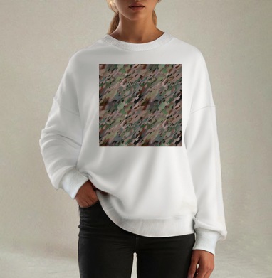 Милитари камуфляж для одежды повседневной носки, Свитшот оверсайз белый женский