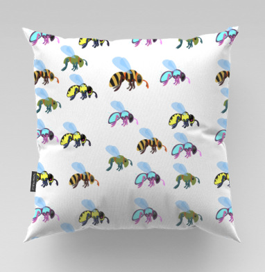 Яркие разноцветные пчелы в мультяшном стиле необычные формы - Магазин футболок crazycolors, Подушки