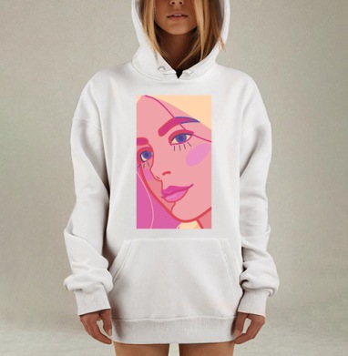 Портрет Женщины с Ярким Макияжем Современном стиле, Hoodie Mjhigh Dig, оверсайз, утепленная