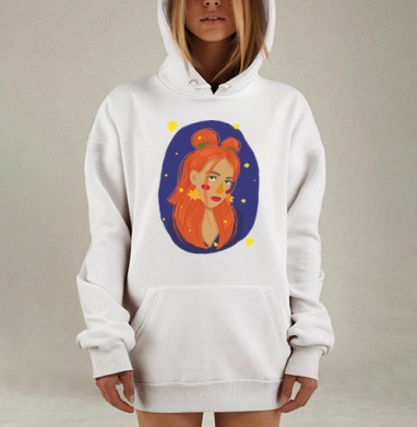Рыжеволосая грустная девушка звездное небо, Hoodie Mjhigh Dig, оверсайз, утепленная