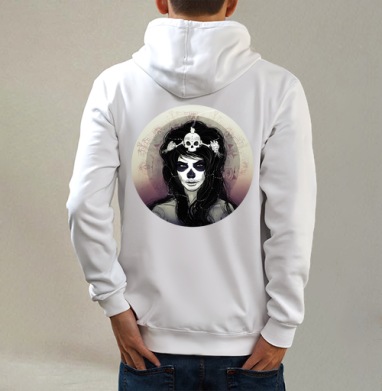 Santa Muerte, Толстовка на молнии, печать на спине. муж. белая v3 320гр