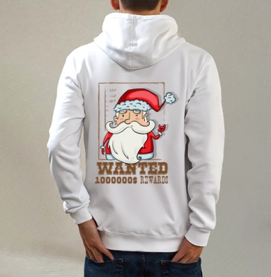 Santa wanted, Толстовка на молнии, печать на спине. муж. белая v3 320гр