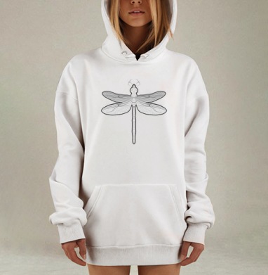 Черно белая стрекоза графический стиль купить, Hoodie Mjhigh Dig, оверсайз, утепленная
