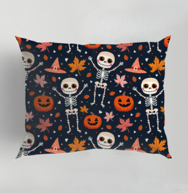 Веселый танцующий скелет и тыква / Happy skeleton and pumpkin Halloween, Подушка декоративная 50х70 см