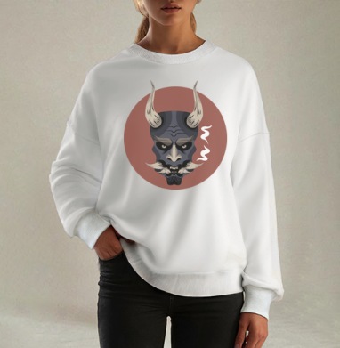 Маска самурая векторный арт японские символы воина, Свитшот оверсайз белый женский