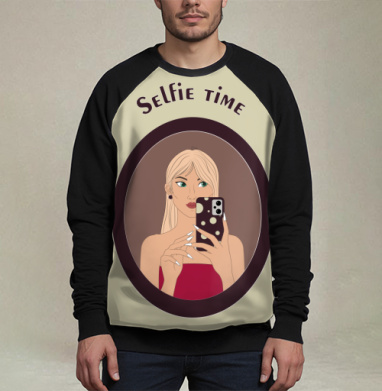 Девушка с зелеными глазами и аксессуарами Selfie Time, Свитшот мужской 3D / хлопок