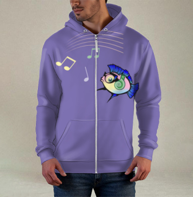 Музыкальная рыбка, Толстовка мужская на молнии 3Д полная запечатка