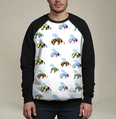 Яркие разноцветные пчелы в мультяшном стиле необычные формы, Свитшот мужской 3D / хлопок