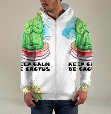 Спокойный медитирующий кактус с позитивной надписью be cactus, Толстовка мужская на молнии 3Д полная запечатка