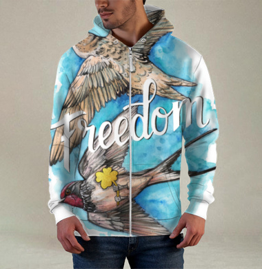 Freedom – Свобода птицы в небе с золотым клевером удачи Свобода, Толстовка мужская на молнии 3Д полная запечатка