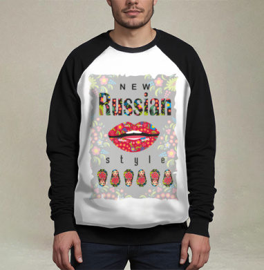 Фотография футболки Яркий New Russian Style с матрёшками и росписью
