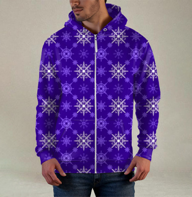 Узор снежинок: зимняя гармония и уют, Толстовка мужская на молнии 3Д полная запечатка