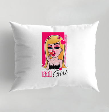 Дерзкая девушка с леденцом и рогами Bad Girl, Подушка декоративная 50х70 см