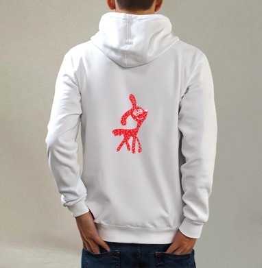 Красный забавный зверек с белыми пятнами серый фон, Толстовка на молнии, печать на спине. муж. белая v3 320гр