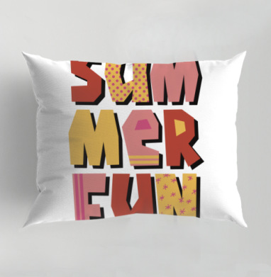 Летние забавы теплые цвета летний текст summer fun, Подушка декоративная 50х70 см