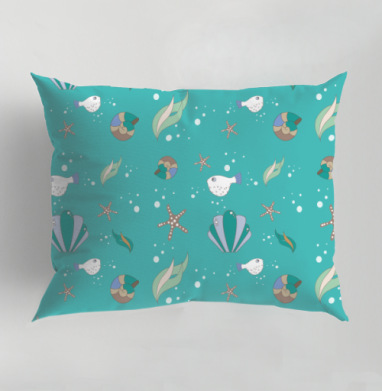 Морские звезды ракушки бирюзовый спокойный узор, Подушка декоративная 50х70 см