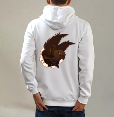 Dark Powerful Eagle Breaking Through Torn Surface Орёл Прорывающийся Через Рваную Поверхность, Толстовка на молнии, печать на спине. муж. белая v3 320гр