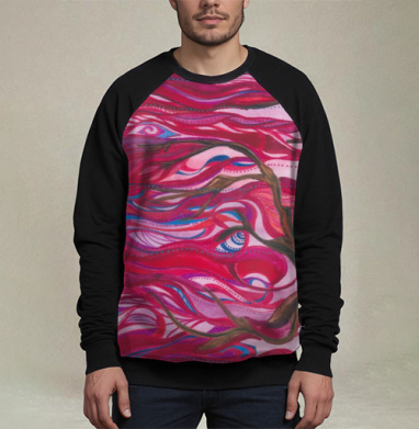 Дерево жизни и потоки энергии в красно-пурпурных тонах, Свитшот мужской 3D / хлопок